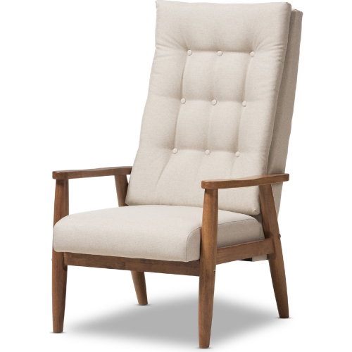 Roxy Accent Chair in Tufted Beige Fabric & Walnut Finish Wood